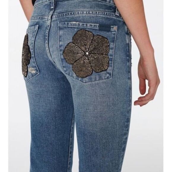 NWT 7 For All Mankind Original Boot Cut Low Rise Embellished Jeans 26 X 33.5 - Picture 2 of 12